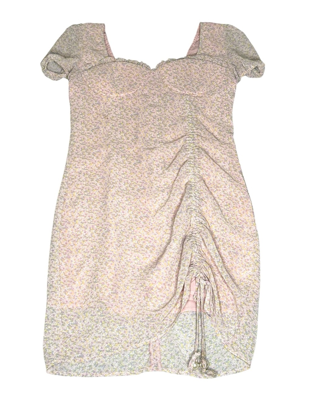 Valfré ☀︎︎ Mermaid Floral Print Chiffon Bustier Mini Ruched Dress ☀︎︎ Blush Pink - Picture 7 of 16